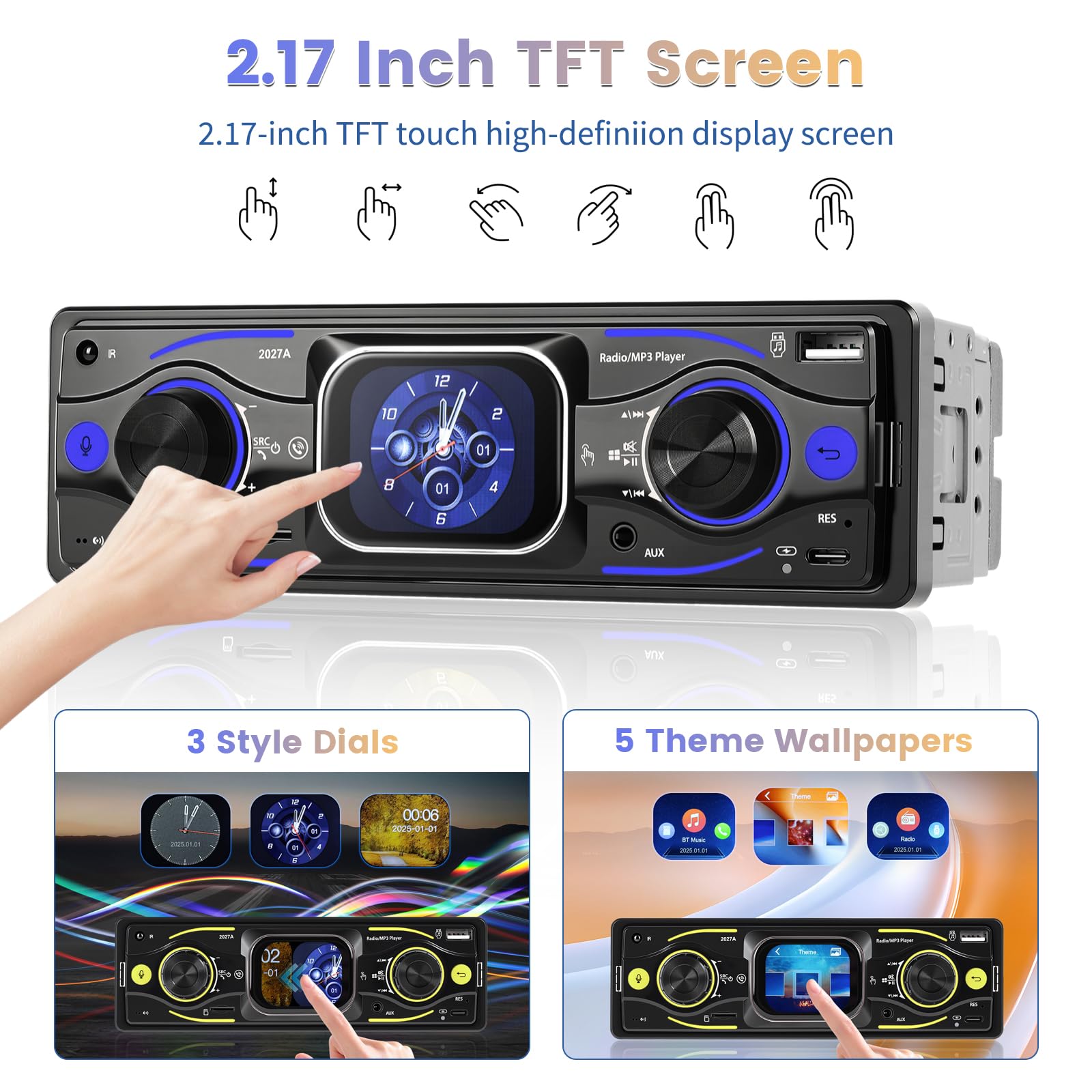 Autoradio 1 DIN Bluetooth FM USB SD AUX Écran Tactile
