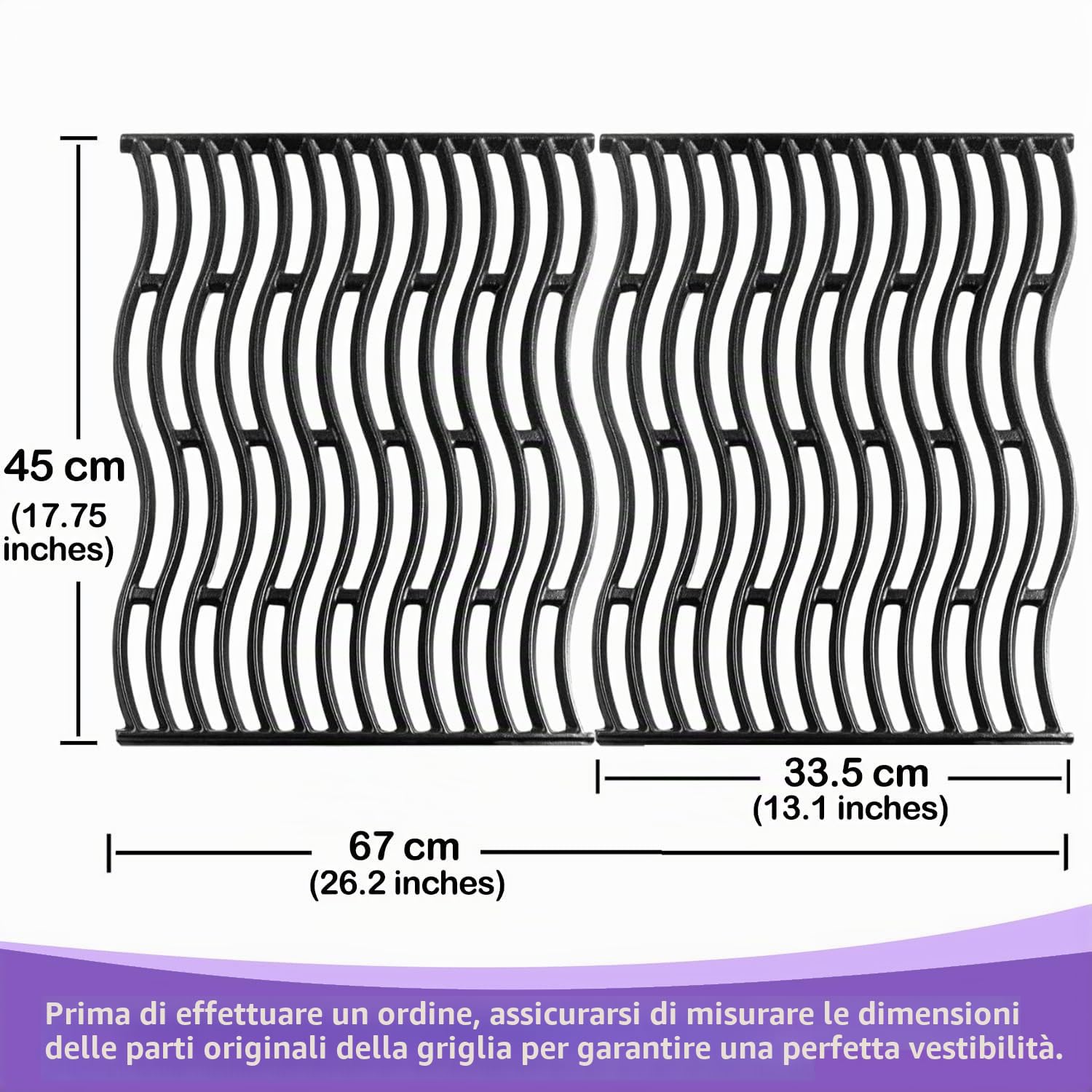 Set di 2 griglie in ghisa per Napoleon Prestige 500, PRO 500, LEX 485 – 45 x 33,5 cm (ciascuna), 45 x 67 cm (totale) – griglie di ricambio resistenti