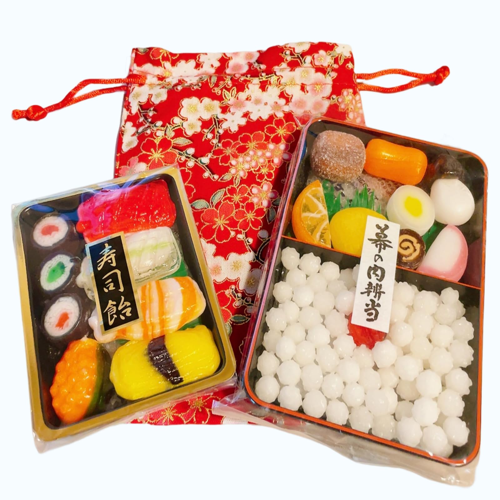 Sushi & Bento Candy, Japanese Souvenir for Foreigners Delight with Japanese Pattern Bag (Sushi & Bento Box)