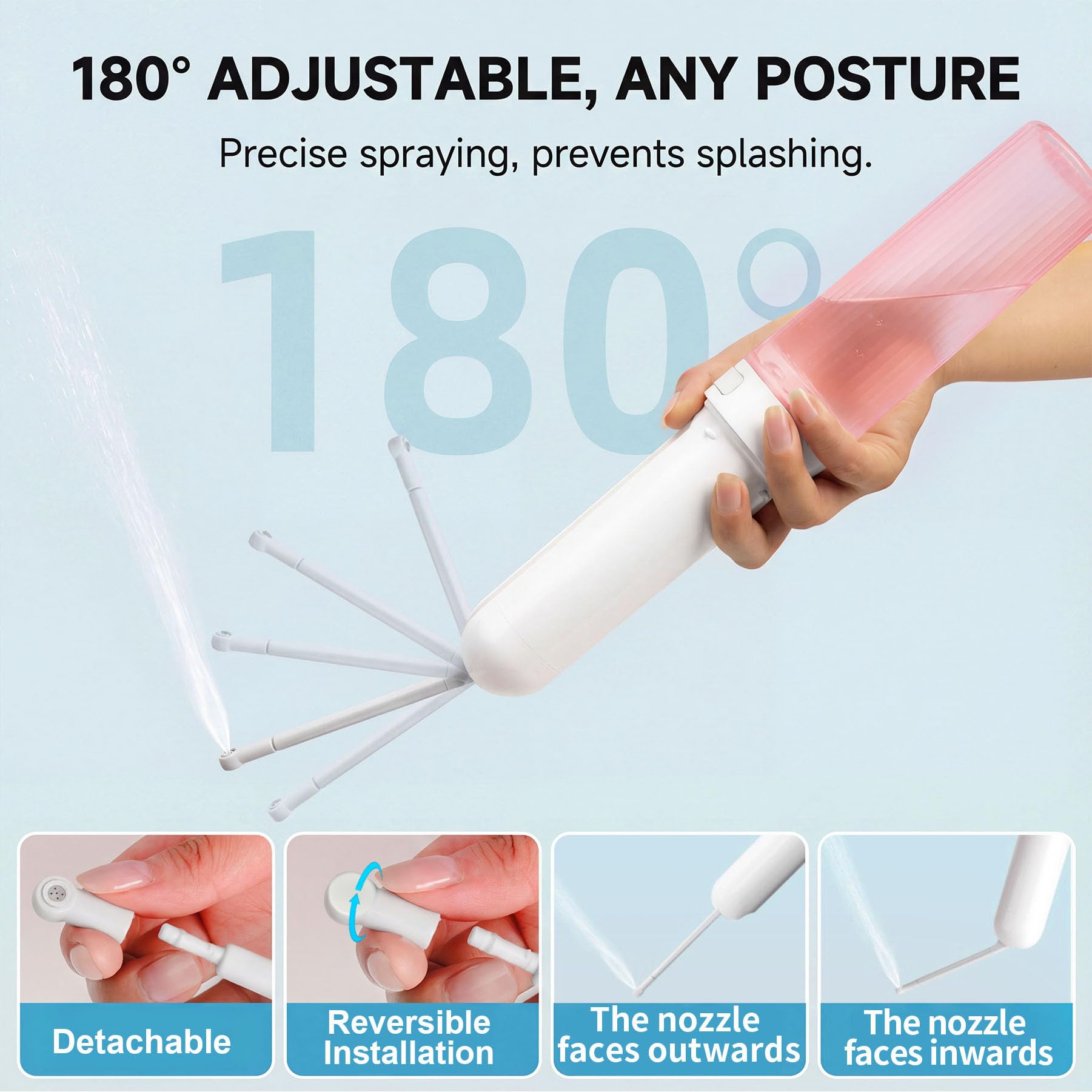 Bidé eléctrico de alta presión con pulverizador de agua portátil recargable por USB-C, bidé de viaje portátil para hombres y mujeres, higiene personal y cuidado posparto (rosa, 180 ml)