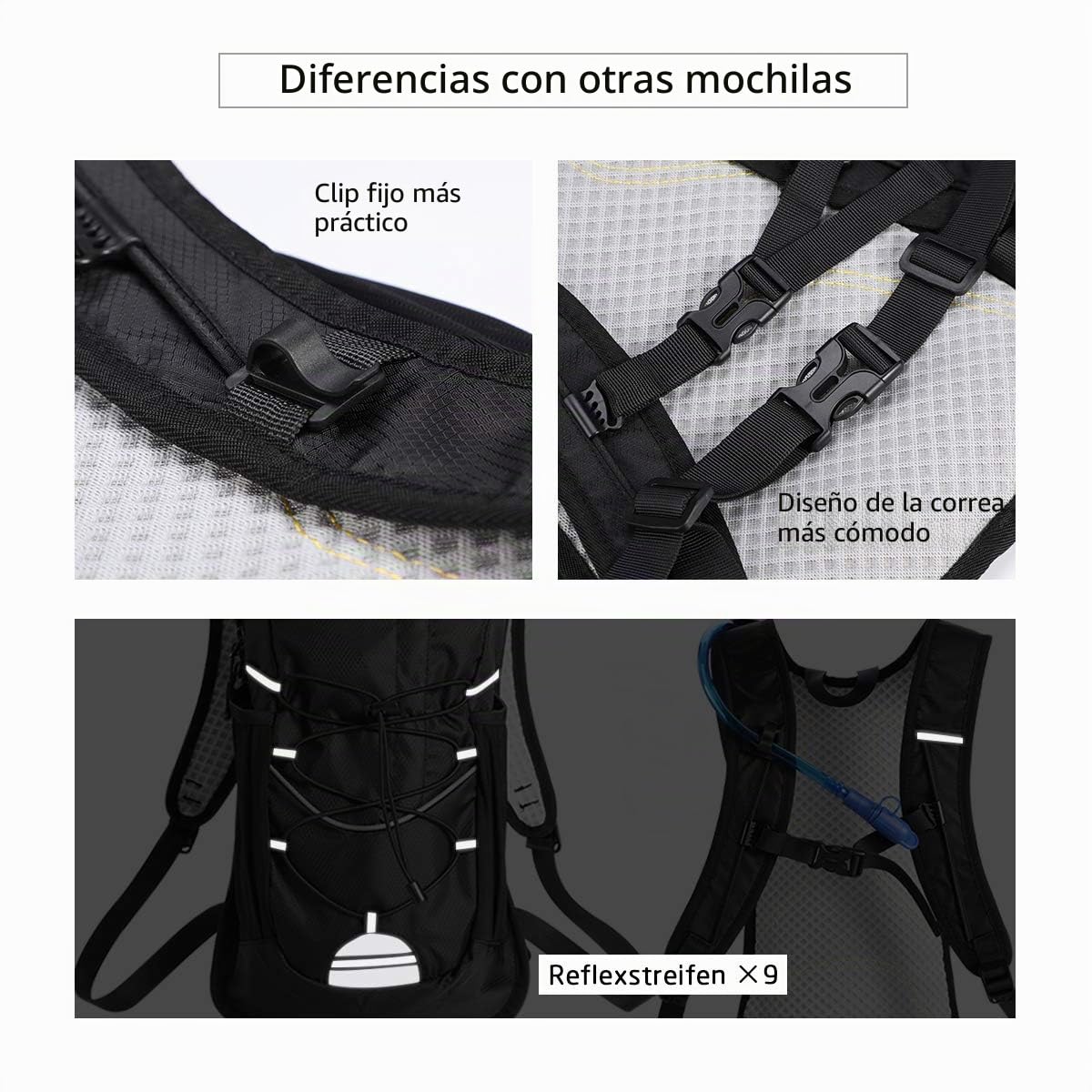 Paquete de hidratación, Mochila de hidratación aislada con Bolsa de Agua sin BPA de 2 litros, para Correr, Senderismo, Ciclismo, Escalada, Camping, Ciclismo