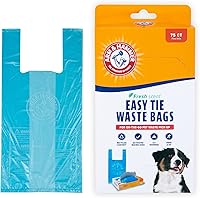 Arm & Hammer Easy-Tie Pet Waste Bags with Baking Soda Odor Control, Blue 75 Count - Leak-Proof Dog Poop Bags