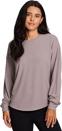 RBX Activewear Womens Long Sleeve Lounge Top, Slouchy Fit Crewneck Long Sleeve Tee Super Soft Lightweight Yoga Pullover