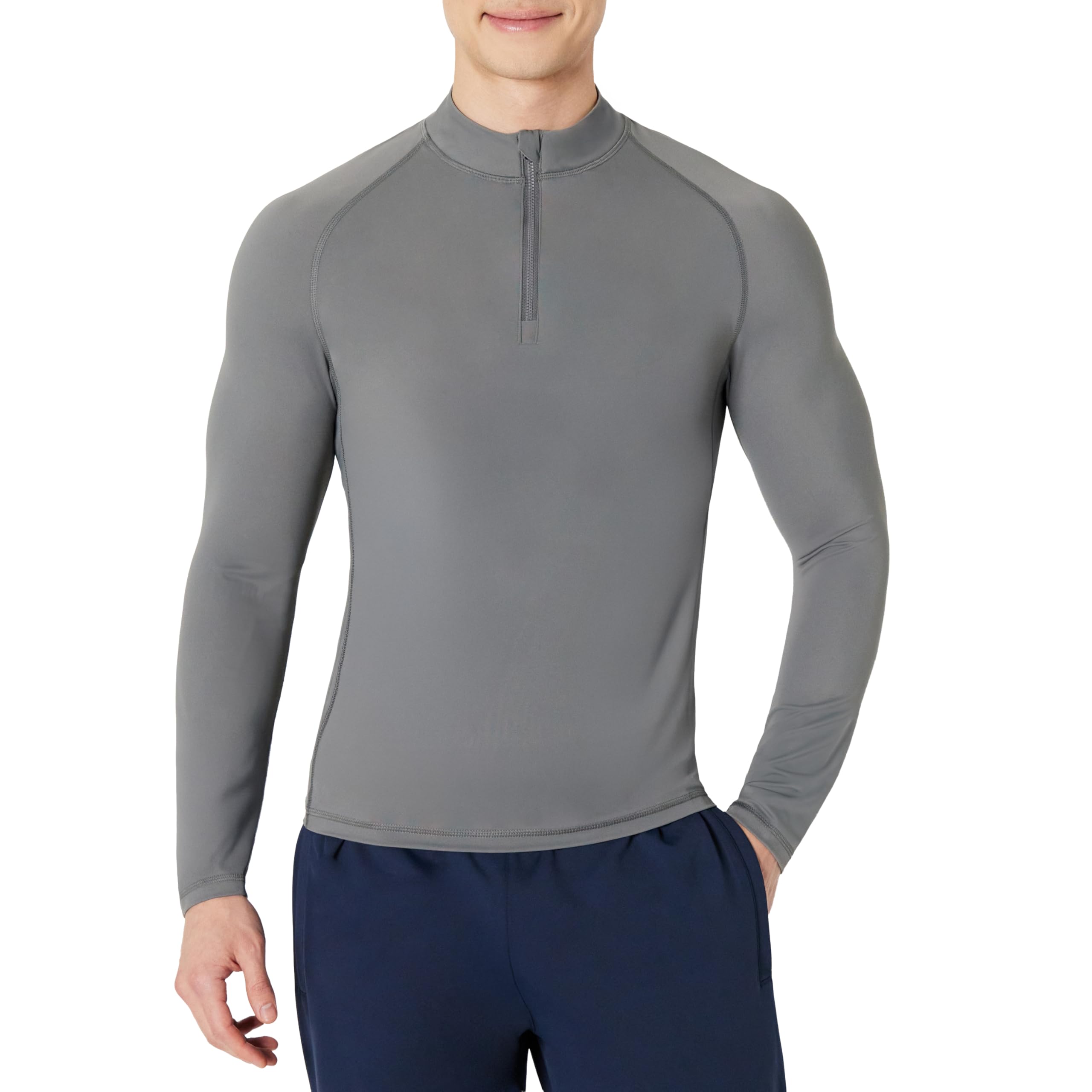Amazon Essentials Men's Long-Sleeve Quarter Zip Rash Guard Shirt, Charcoal, Medium