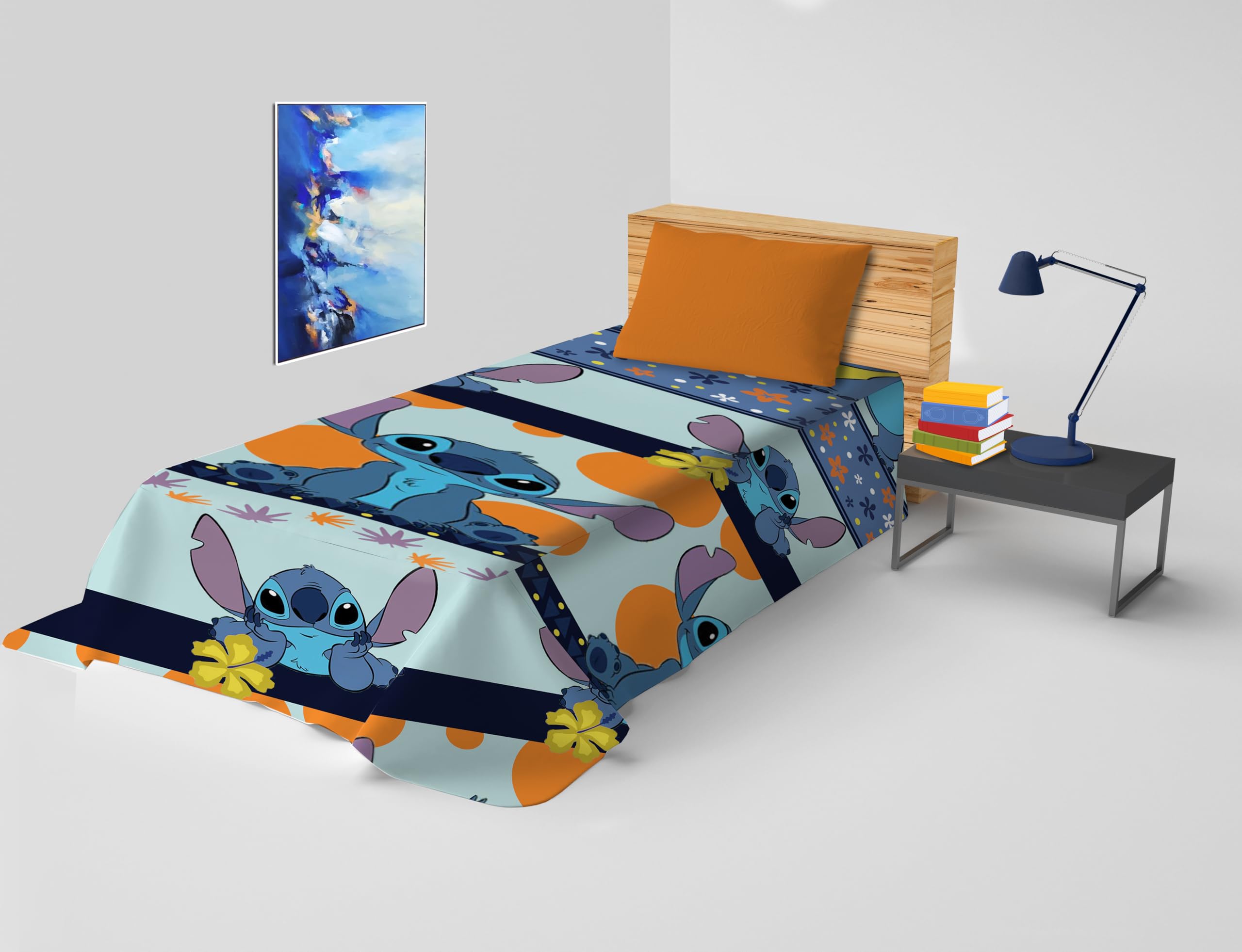 hermet Stitch - Colcha para Cama Individual Disney, Colcha primaveral no Acolchada, Colcha Individual para niño, 170 x 270 cm, 100% algodón, Disney