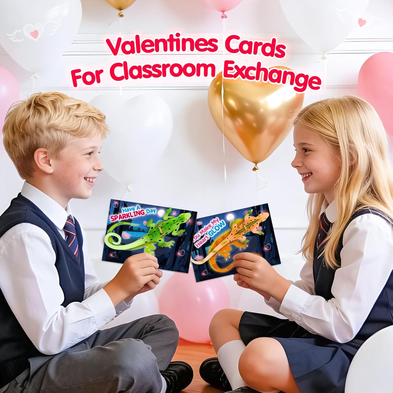 Shemira 24 Pack Valentine's Day Cards for Kids with Toy Lizards, Valentines Day Gifts for Kids, Valentine Cards for Kids School Classroom Party Favors Exchange, Valentine Greeting Cards