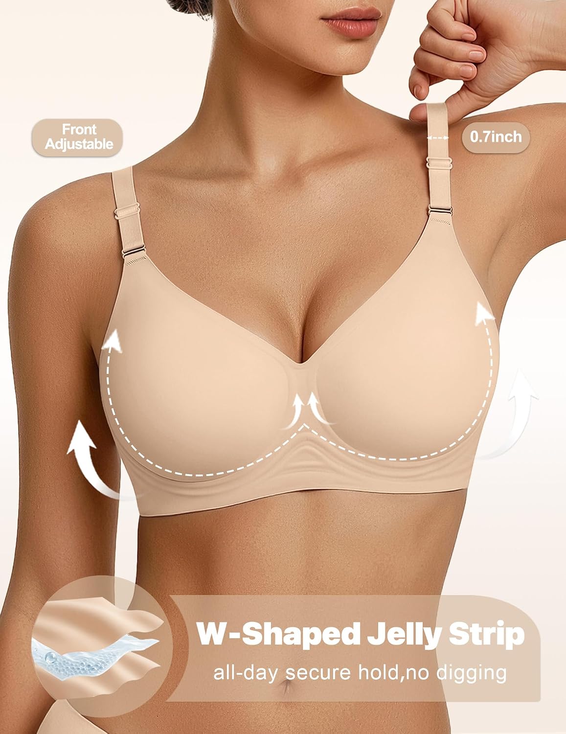 Jelly Bras for Women Wireless Push Up Bra V Neck Seamless Full Coverage Bralette No Underwire Comfy Everyday Bra thumbnail