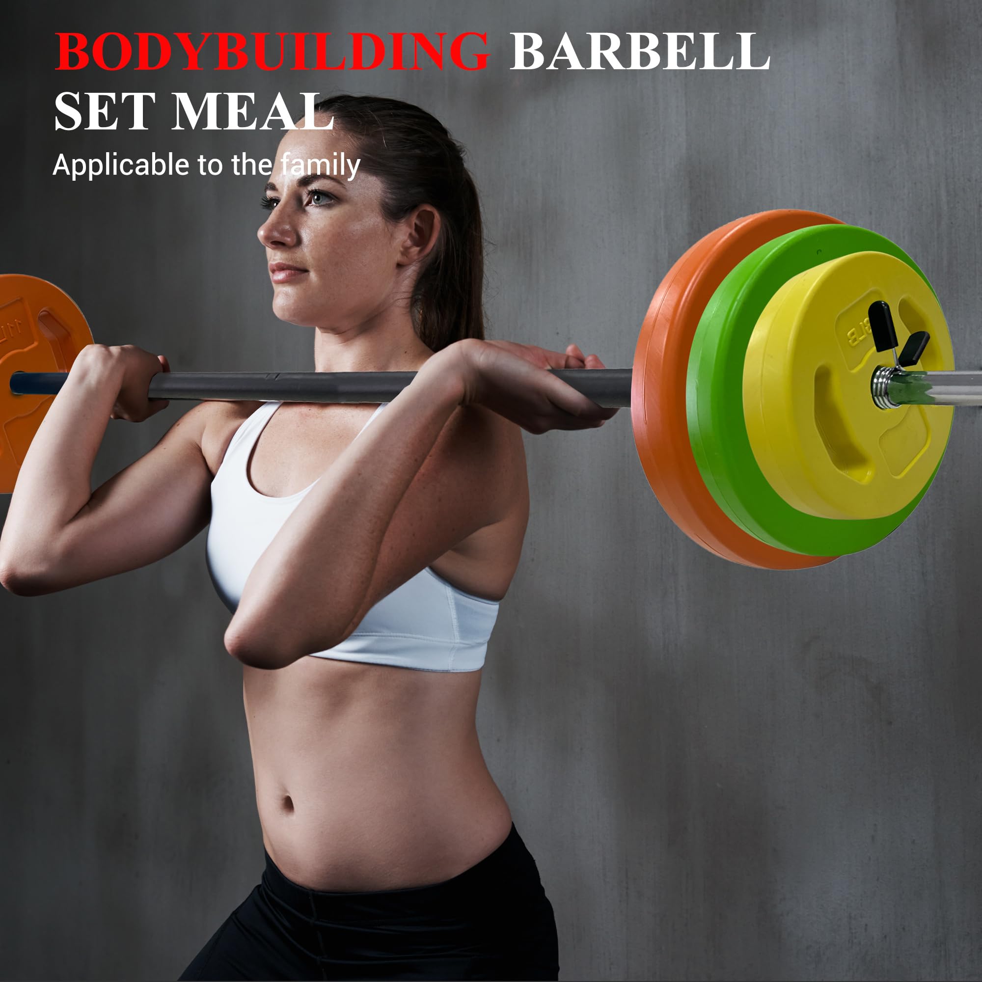 Adjustable Barbell Weight Set, 40 Lbs Cardio Pump Set with with 51 Inch Bar, Pu Coating Barbell Plates for Lifting, Adjustable Free Weights for Home and Gym, Round, Multi-Color