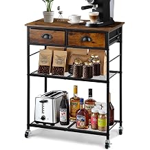 Coffee Bar Cabinet with 2 Storage Drawers Three Tier Rolling Coffee Station Bar Cart for Home Kitchen Liquor Buffet Sideboard Cabinet