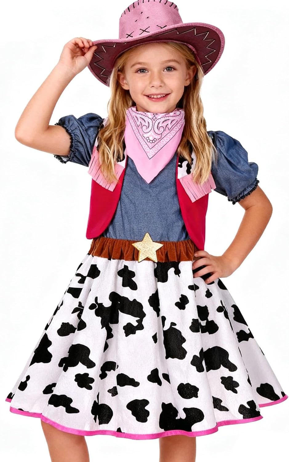 Cowgirl Costume for Girls with Hat Halloween Dress Up Party 9-10 Years White