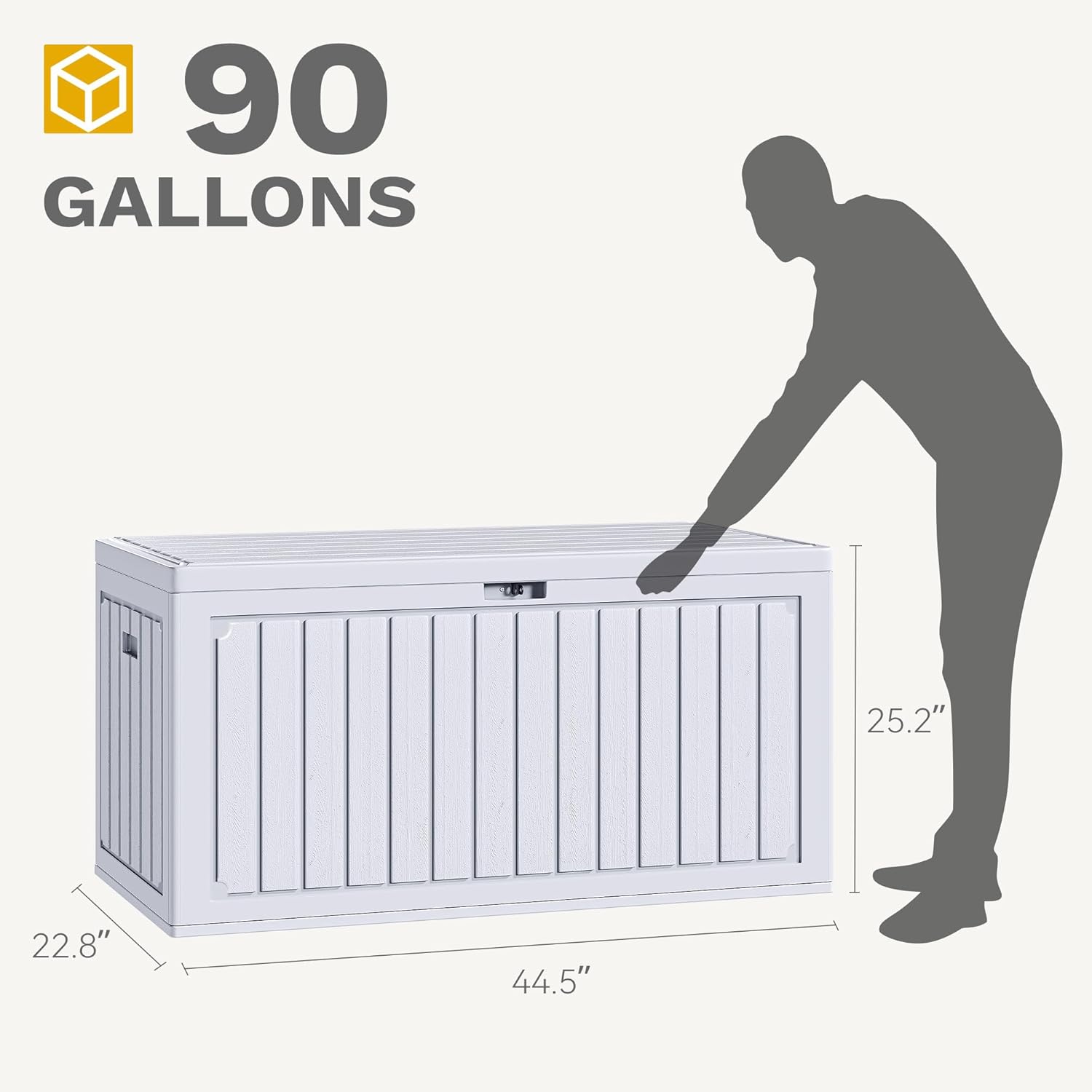DWVO 90 Gallon Double-Wall Deck Box, Large Resin Outdoor Storage Box, Lockable & Waterproof, Double as Seating, 450lbs Capacity (Grayish-White)