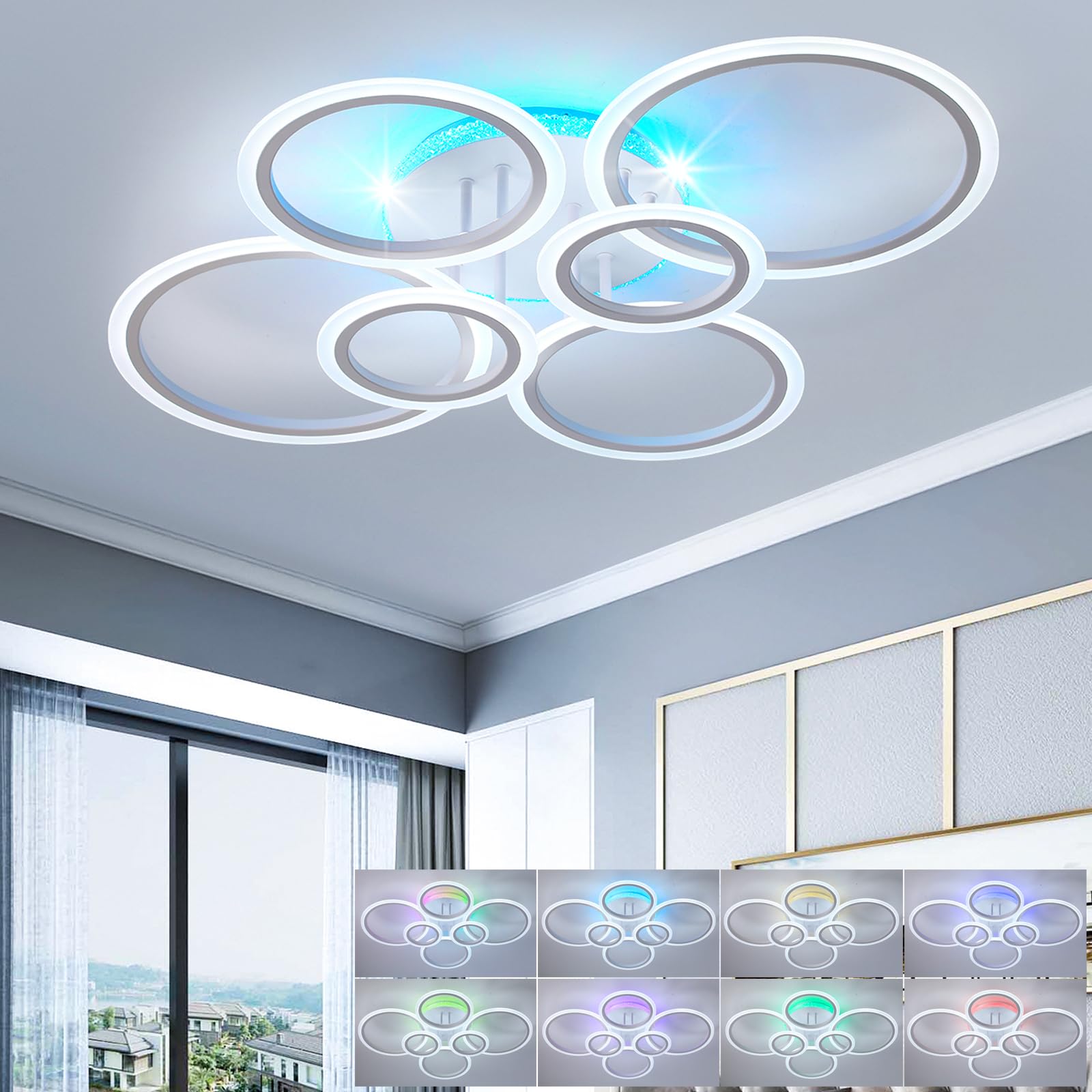 STCH Ceiling Lights, Flush Ceiling Light Dimmable 3000-6500K, Modern Ceiling Light Round 80W, LED Chandelier Ceiling Lamps with Remote, Ceiling Lighting for Bedroom Living Room Kitchen Hallway — image 1