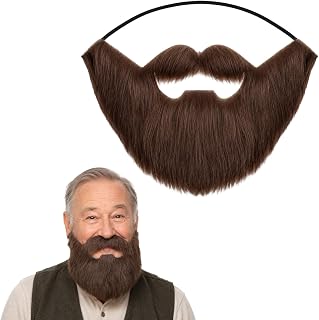 Fake Beard White Black Realistic Facial Hair for Halloween | with Double-sided tape and a small comb, White Black Costume Beard