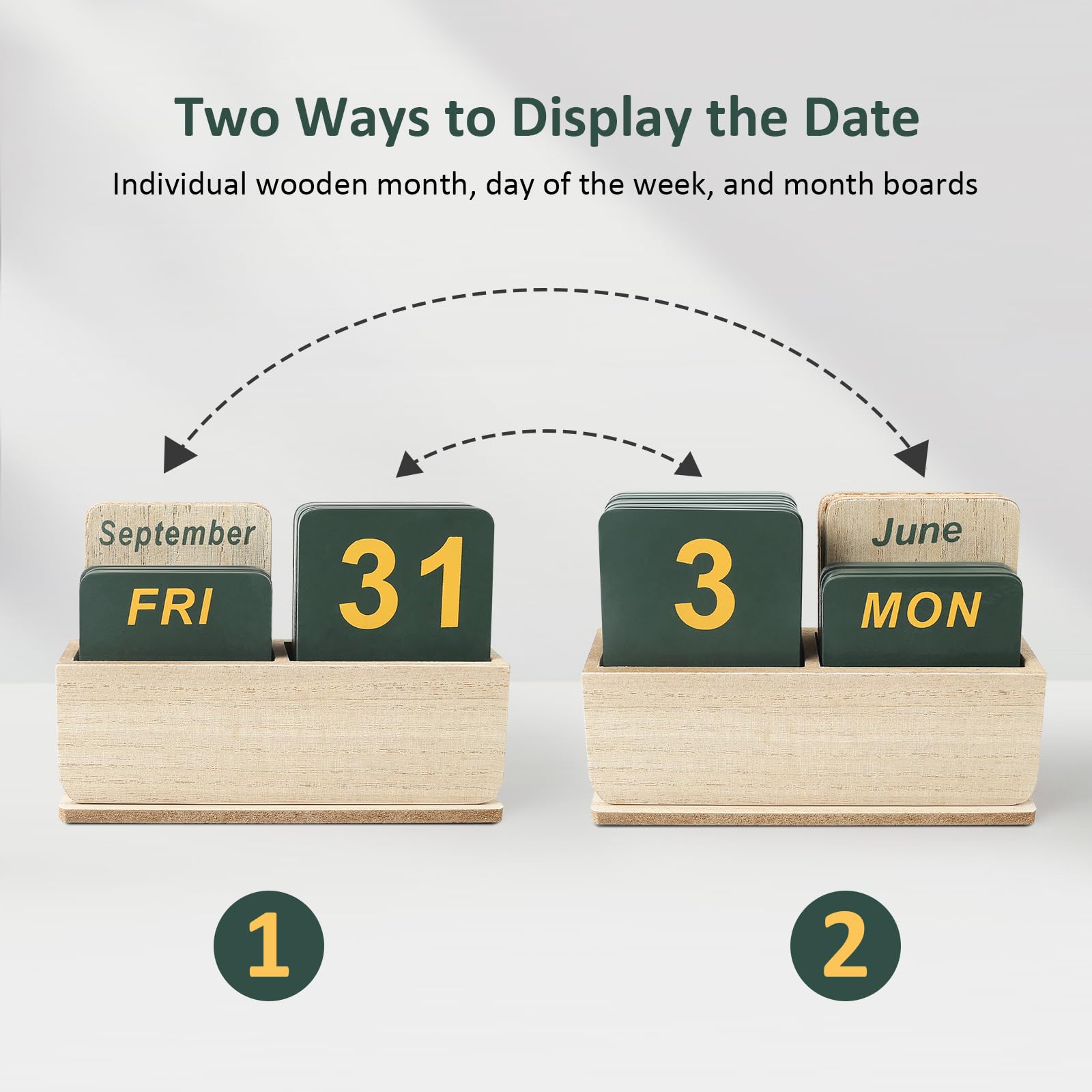 DEERINE Wooden Block Calendar For Desk - Perpetual Desktop Calendar, DBC03V