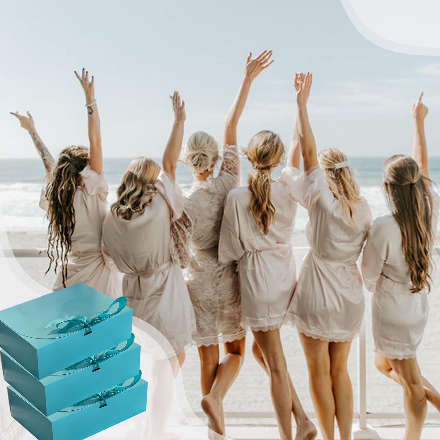 PartyGifts&beyond Gift Boxes with Lids for Presents 10 Pack Bridesmaid Proposal Boxes for Wedding,Engagements,Bridal Shower,Party Gift(Lake Blue)