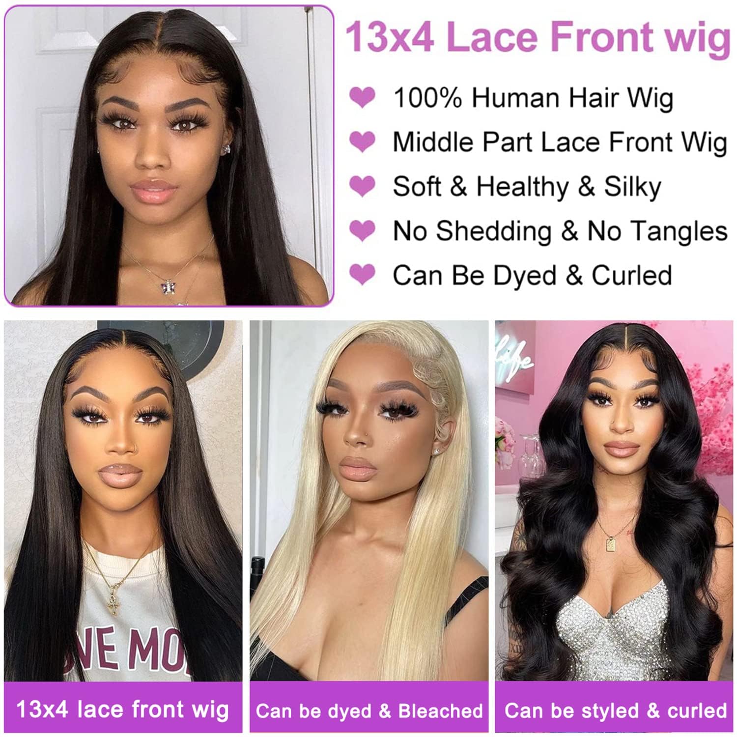 NVL Lace Front Wigs Human Pre Plucked with Baby Hair 200 Density 13x4 HD Transparent Straight Lace Front Wigs for Women Human Hair Glueless (natural color, 22 Inch) - Image 3