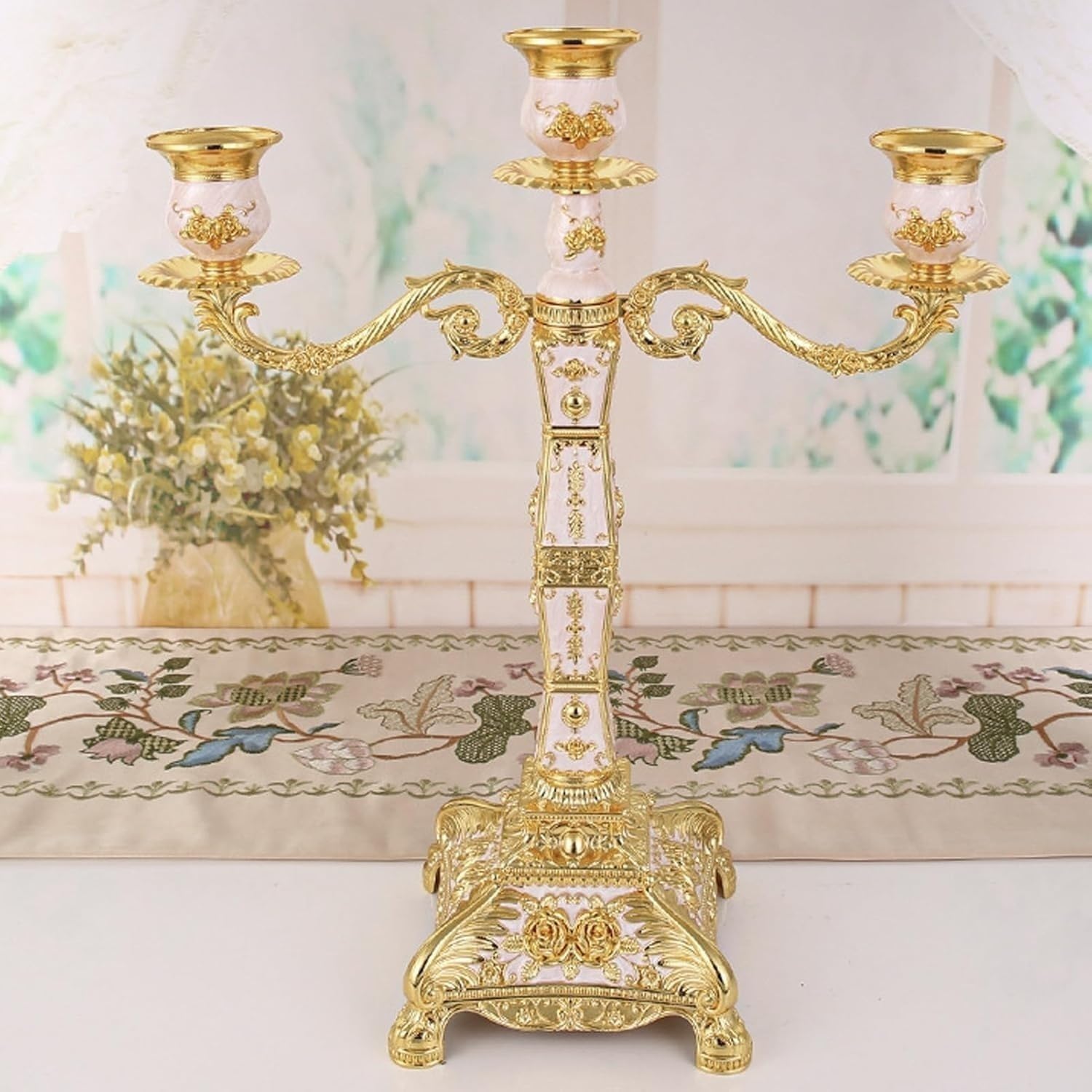 Candle Holder - Candelabra, Retro Candlestick Holders, Candlesticks Stand for Candlelight Dinner(Silver,3 arms)