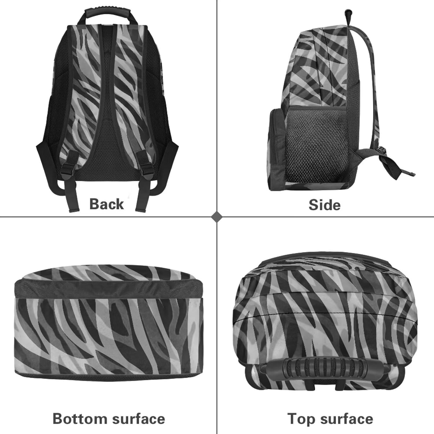 All Over Print Backpack for Women & Men - 17 In Lightweight Laptop Backpack, Water Resistant College School Bookbag with Side Pockets, Trendy Travel Rucksack, Gray Black Zebra Stripe Print
