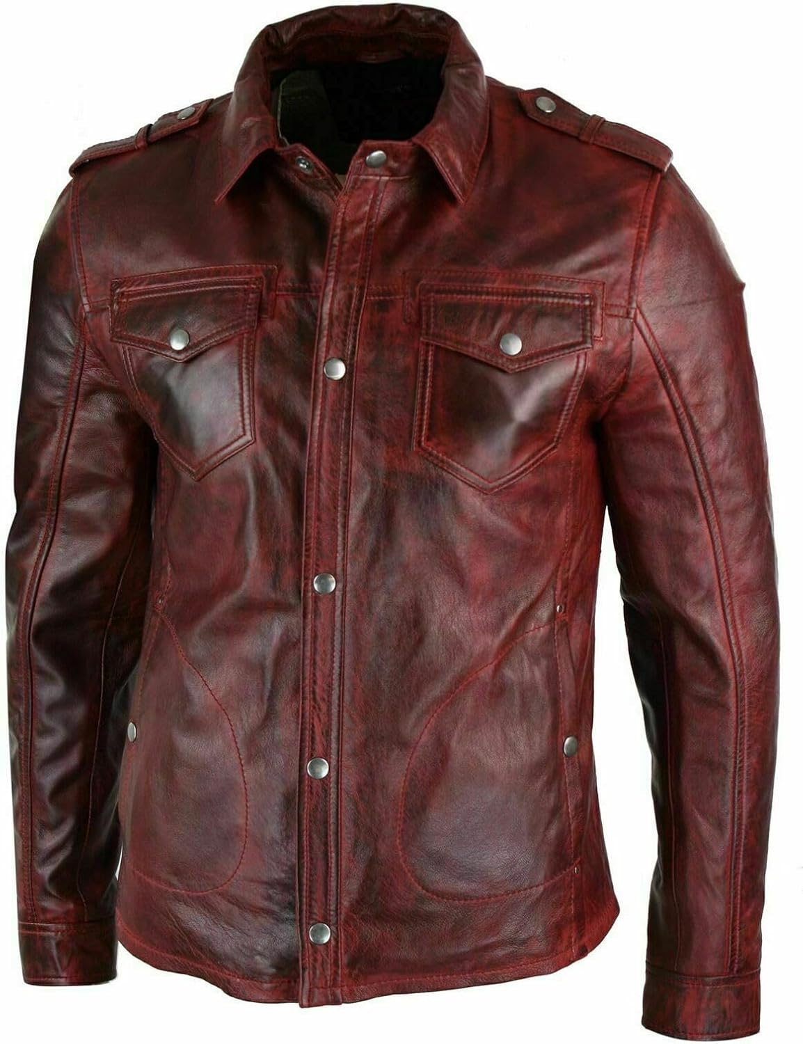 RIZING STAR Men's Western Trucker Leather Smart Fitted Denim Shirt Style Stud Button Jacket