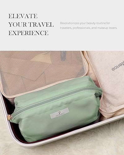 Miniatura 6 de Pocmimut Bolsa de maquillaje, bolsa de cosméticos grande y amplia para mujeres, organizador de artículos de tocador de doble capa para brochas con