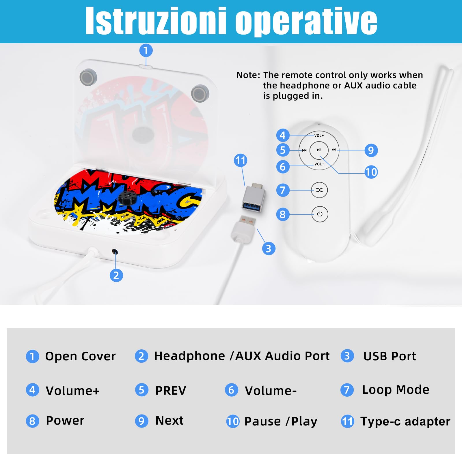Zewnętrzny samochodowy odtwarzacz CD ze złączem USB/AUX, Plug & Play