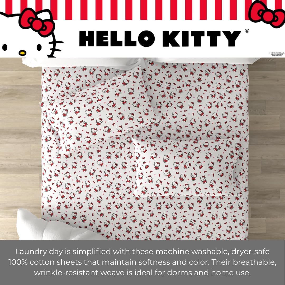 Collectibles Hello Kitty Bedding Super Soft Cotton 3 Piece Twin XL Sheet Set, College Dorm Essentials (Officially Licensed Product) by Franco