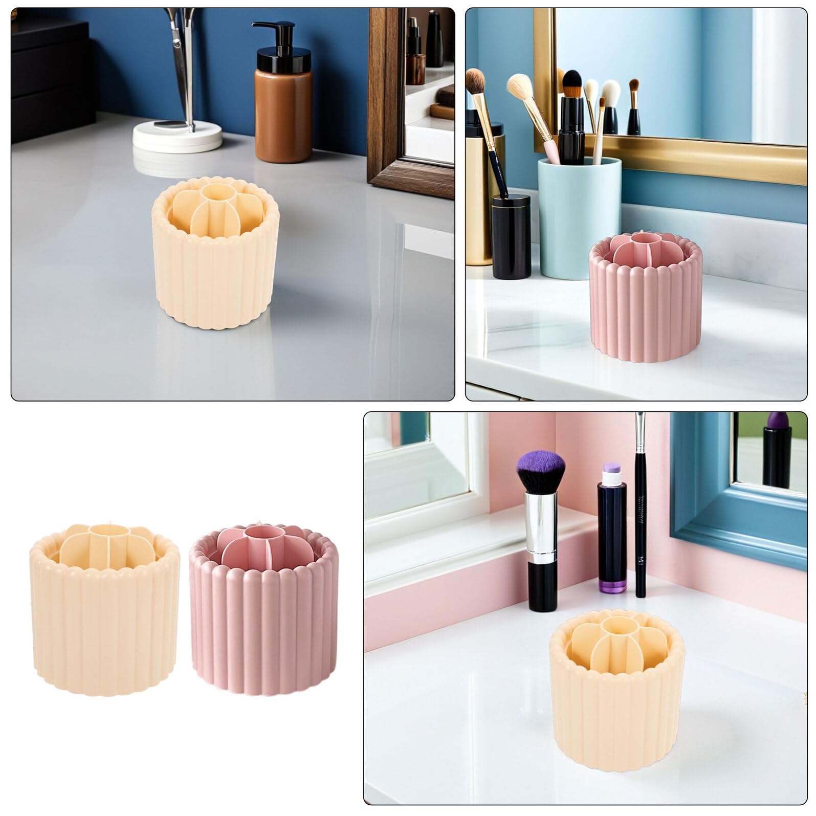 2 Stück Drehbarer Make Up Pinselbecher für Schreibtisch und Waschtisch