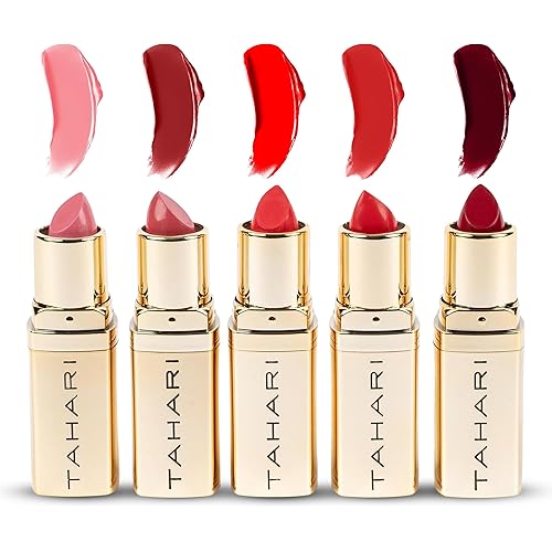 VOTUM Tahari 5pc Lipstick Set – Multi-Finish Lipsticks for Women, Matte, Cream, and Pearl, Long-Lasting Lipstick Color Gift Set (Red)