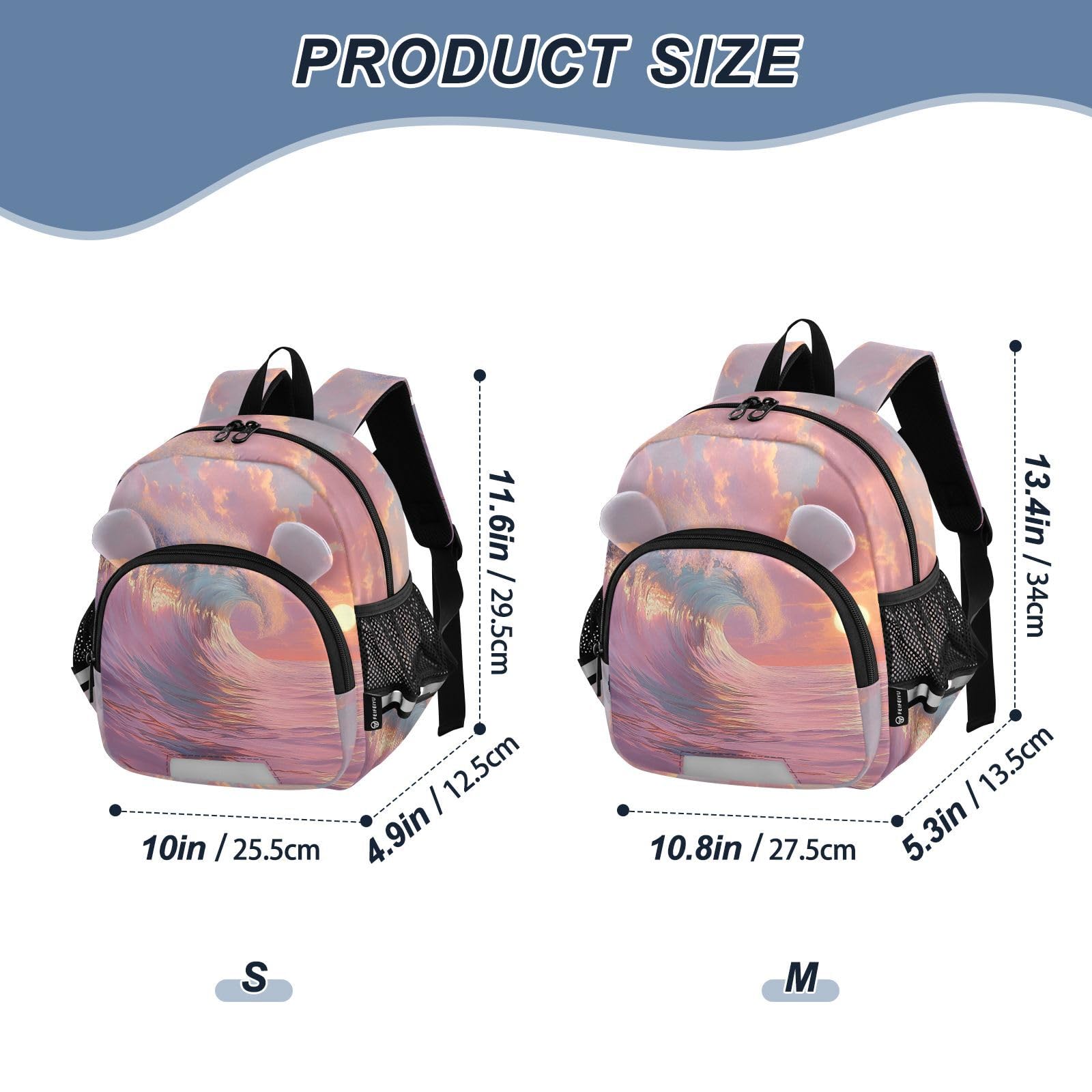 Ocean Wave Sunset Pastel Toddler Harness Backpack for Boys Girls 3-6 Years Kids Backpack with Anti Lost Safety Leash Baby Protection Backpack for Preschool Travel Walking