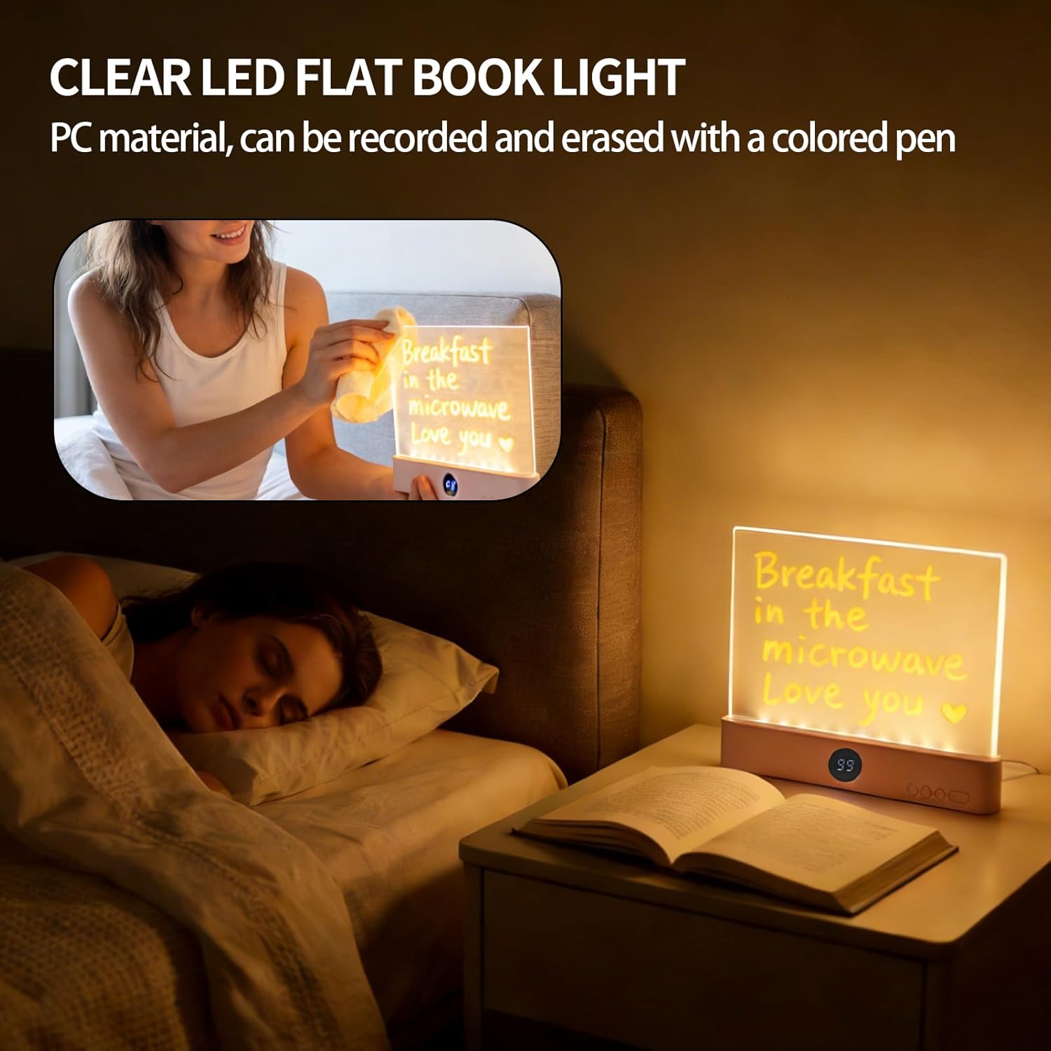 2026 LED Reading Light, Rechargeable Clear LED Flat Book Lights for Reading, 3 Colors & Brightness Adjustment & Timer, Eye Protection Lights for Bedtime Reading, Gifts for Book Lovers（with Bookmark）