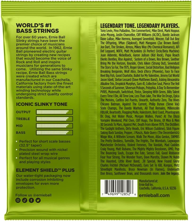 Ernie Ball Short Scale Regular Slinky Nickel Wound Bass Guitar Strings, 45-105 Gauge (P02852)