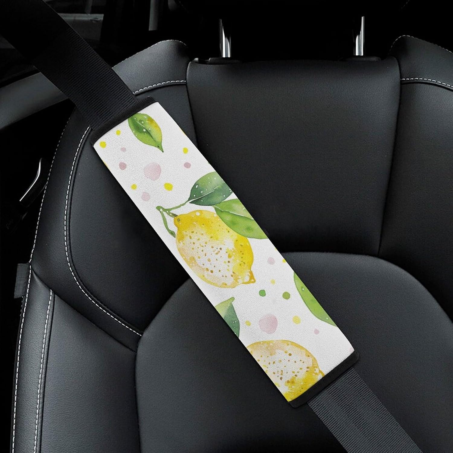 2 PCS Super Soft Car Seat Belt Pad, Cute Simple Lemon Pattern Printed Waterproof Sweat-Absorbing Seat Belt Covers Backpack Shoulder Pad for All Car Seats Baby Strollers