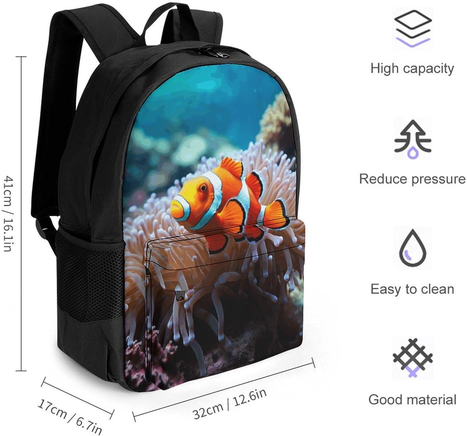 Portable Clown Fish Backpack with Front & Side Pockets image 2