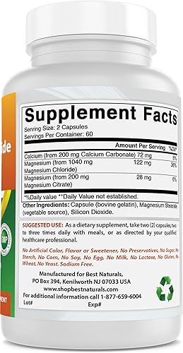 Miniatura 2 de Best Naturals Cloruro de Magnesio (Cloruro De Magnesio) Complejo 1440 mg por porción - 120 Cápsulas