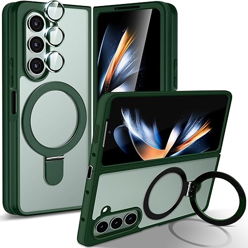 Funda para Samsung Galaxy Z Fold 5 con soporte, funda para Galaxy Z Fold 5 protector de lente de cámara a prueba de golpes, mate, translúcida,