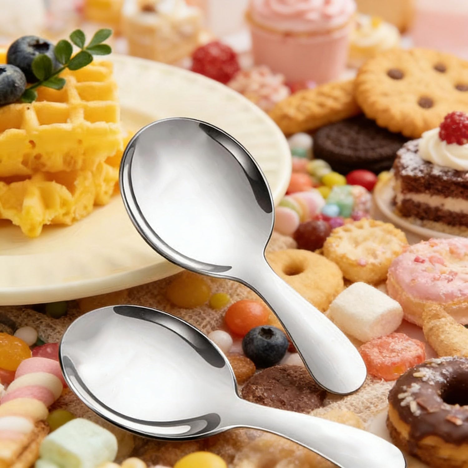 Short Handle Mini Scoops - Stainless Steel Dessert Spoons for Sugar, Salt, Condiments | Cute Tasting Spoons Fit in Canisters, Jars for Jam, Coffee, Tea, Spice
