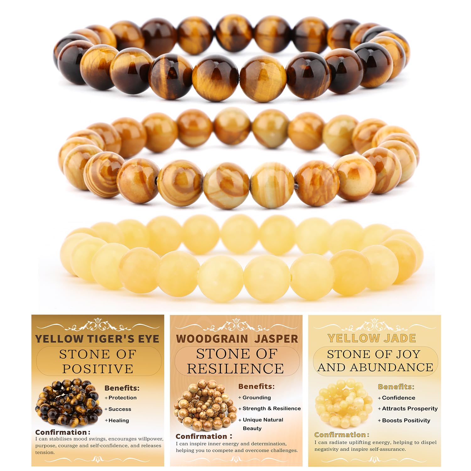 NCB 2.3-Piece 4mm Natural Crystal Gemstone Stretch Bracelets – Handmade Reiki Energy Healing Jewelry for Meditation,Yoga, Unisex