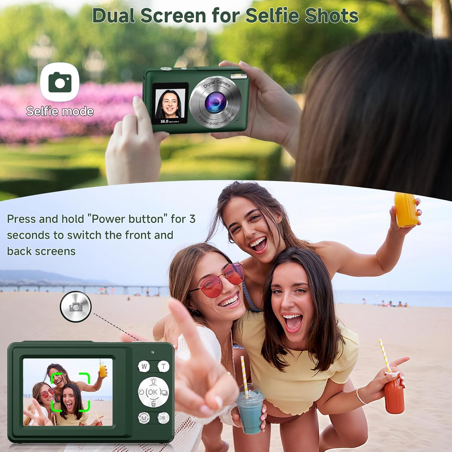 56M 2.7K デュアルスクリーンデジタルカメラグリーン