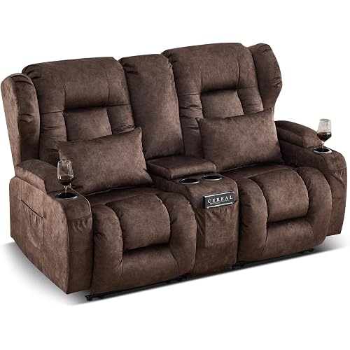 SAMERY 66" RV Loveseat Recliner Sofa, Manual Reclining Loveseat, 6" Wall Hugger Recliners with Storage Console, Cup Holders, Pockets, Pillows, Velvet RV Couch for RV Furniture Living Room
