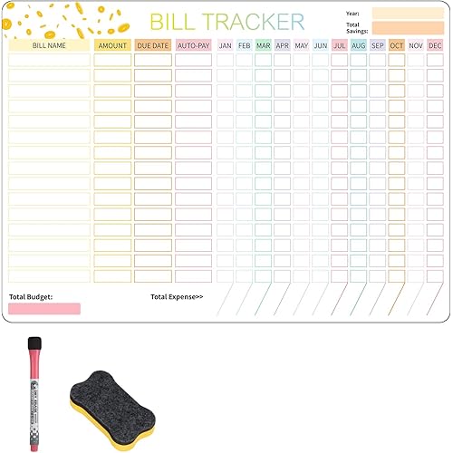 Bill Payment Checklist Calendar Magnetic Whiteboard for Refrigerator-Monthly Bill Payment Tracker Budget Planner Chart Bill Organizer Whiteboard for Personal Budgeting Financial