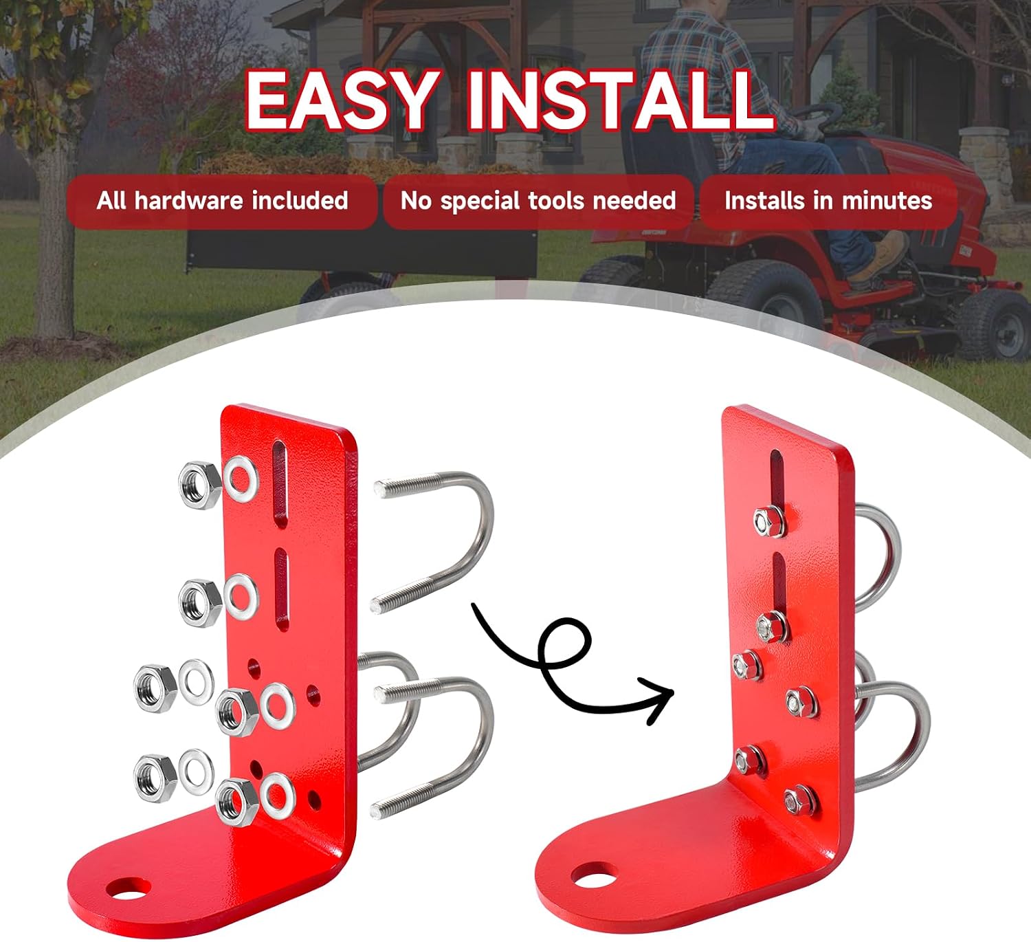 Heavy Duty Zero Turn Mower Trailer Hitch, Full 304 Stainless Steel Lawn Mower Hitch Kit with 45# Steel Pin, Fits Ferris, Simplicity & Most Lawn Tractors, Rustproof Red Powder Coated