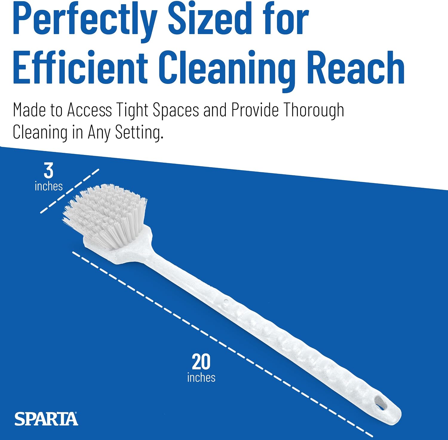 SPARTA 40501EC02 Plastic Large Scrub Brush, Kitchen Brush, Utility Brush With Long Handle For Cleaning, 20 Inches, White