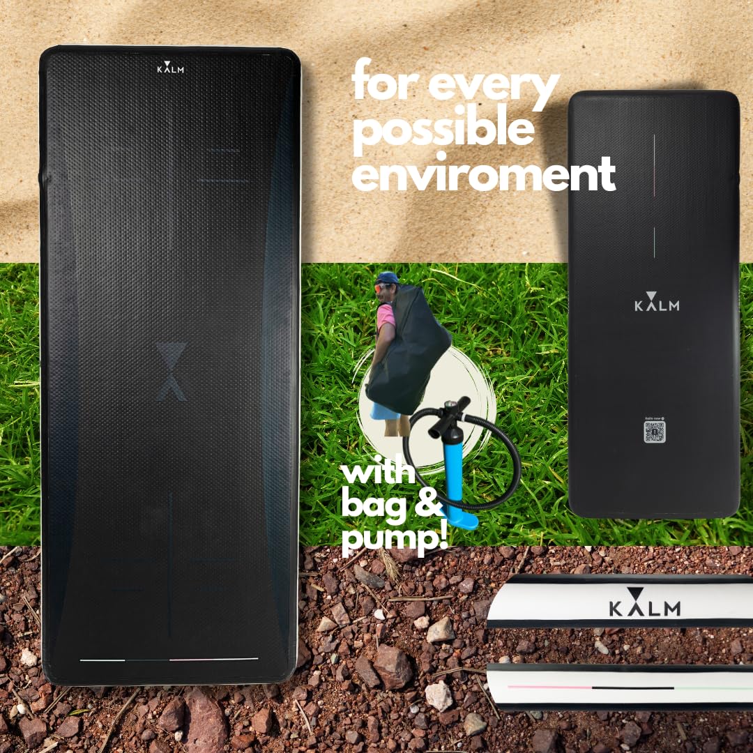 Kalm Now Tumble Track Mat for Beach Yoga, Outdoor Gymnastics | Inflatable and Portable Air Tumbling Mat | Outdoor Fitness Mat Sand Free Board Workout Equipment | Yoga on the Beach Exercise Air Mat (Zephyr)