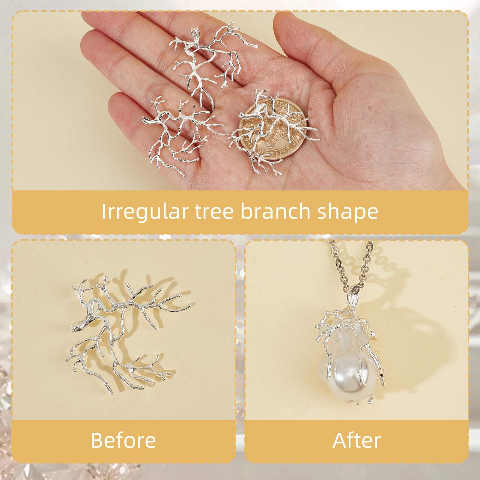 NICENEEDED 6 PCS Branch Shape Blanks for Jewelry Making Silver Plated Bezel Pendant Trays - Image 3