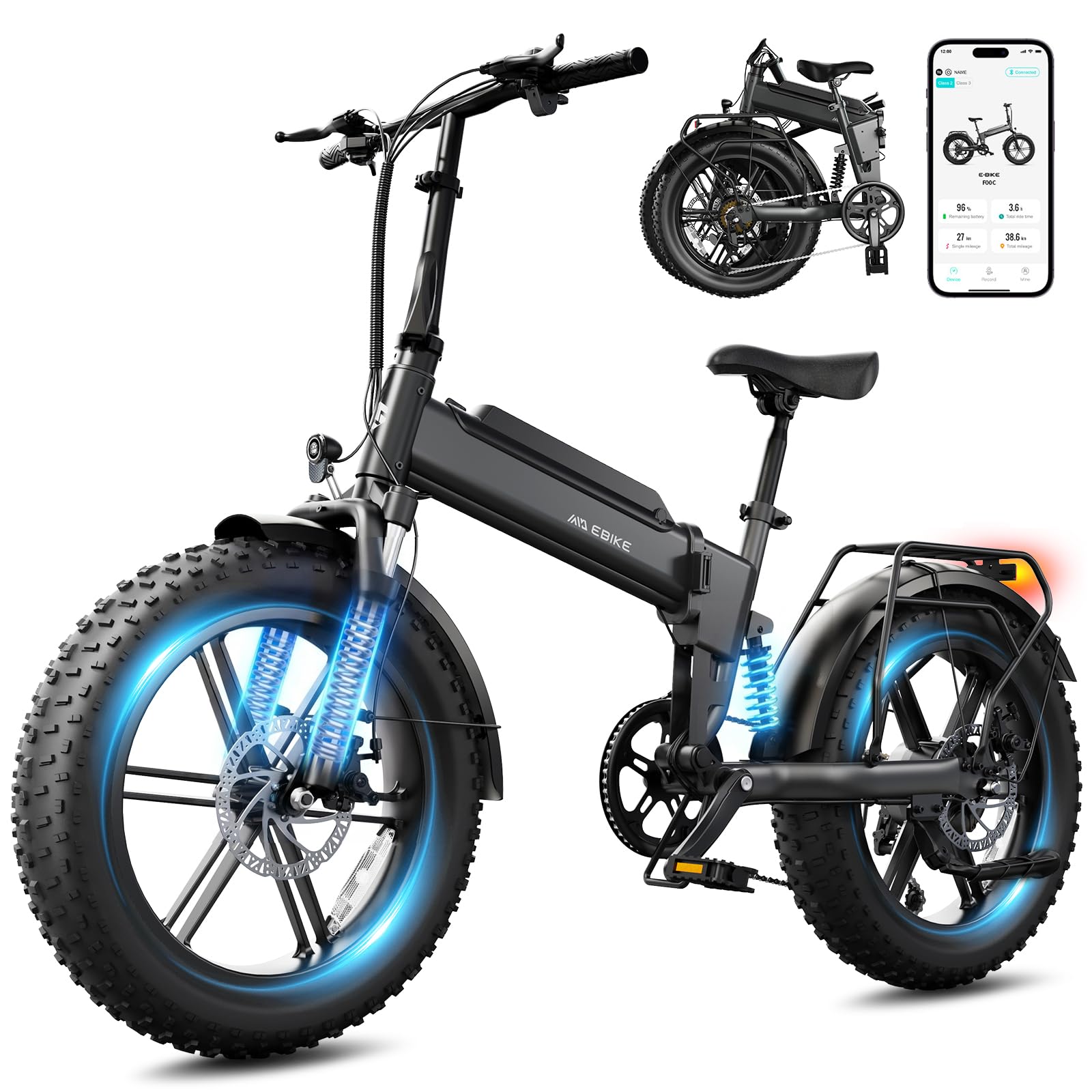 TST Folding Electric Bike for Adults, 1500W Peak Motor Ebike with 36V/48V 10.4Ah/15Ah Removable Battery, Max Range 60/90 Miles Electric Bicycle, 20" Fat Tire All Terrain E Bike