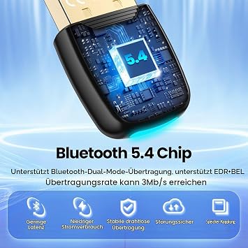 GlasFlength Bluetooth Adapter PC 5.4 USB Dongle for Desktop and Laptop Compatible Windows 11/10/8.1/7 Plug & Play