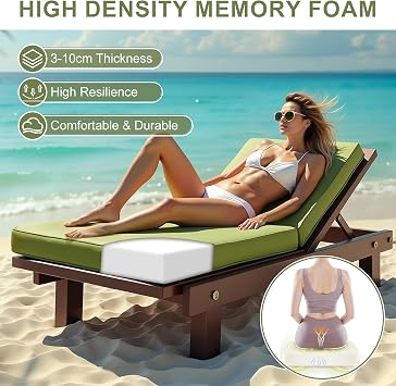 Sun Lounger Cushion Only, Waterproof Garden Recliner Cushions Sun Lounger Replacement Cushion for Steamer Recliner, Deck Pad, Pool, Lawn or Indoor Washable Cushion Cover,07 Blue,183x53x8cm