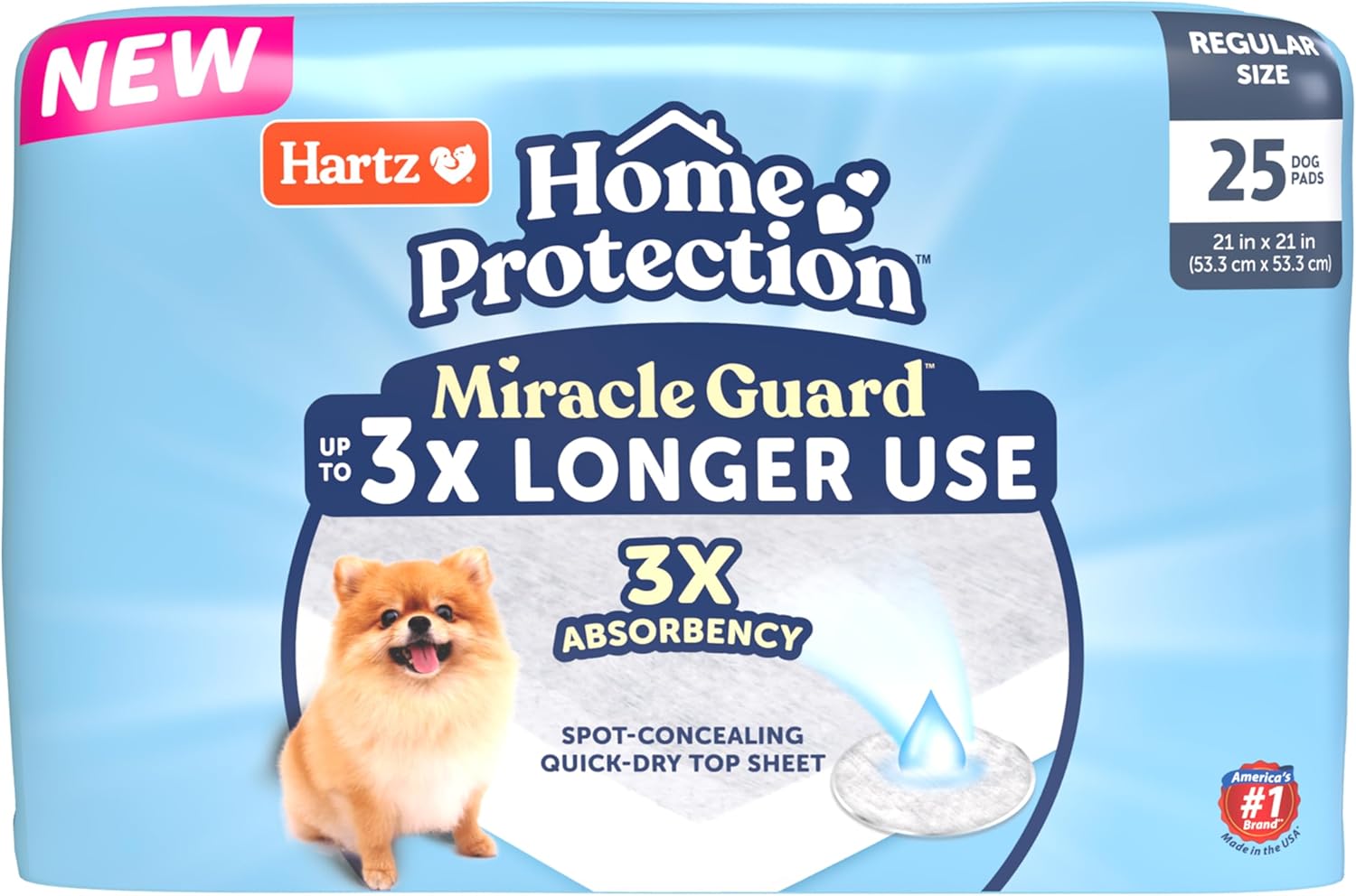 New! Hartz Home Protection Miracle Guard Dog Pads, Regular Size 25 Count, 3X Absorbency & 3X Longer use, Won’t Leak and Odor Eliminating