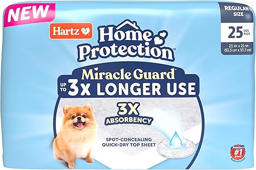 Hartz Home Protection Miracle Guard - Almohadillas para perros, tamaño regular, 25 unidades, 3 veces de absorción y 3 veces más de uso, no gotean ni