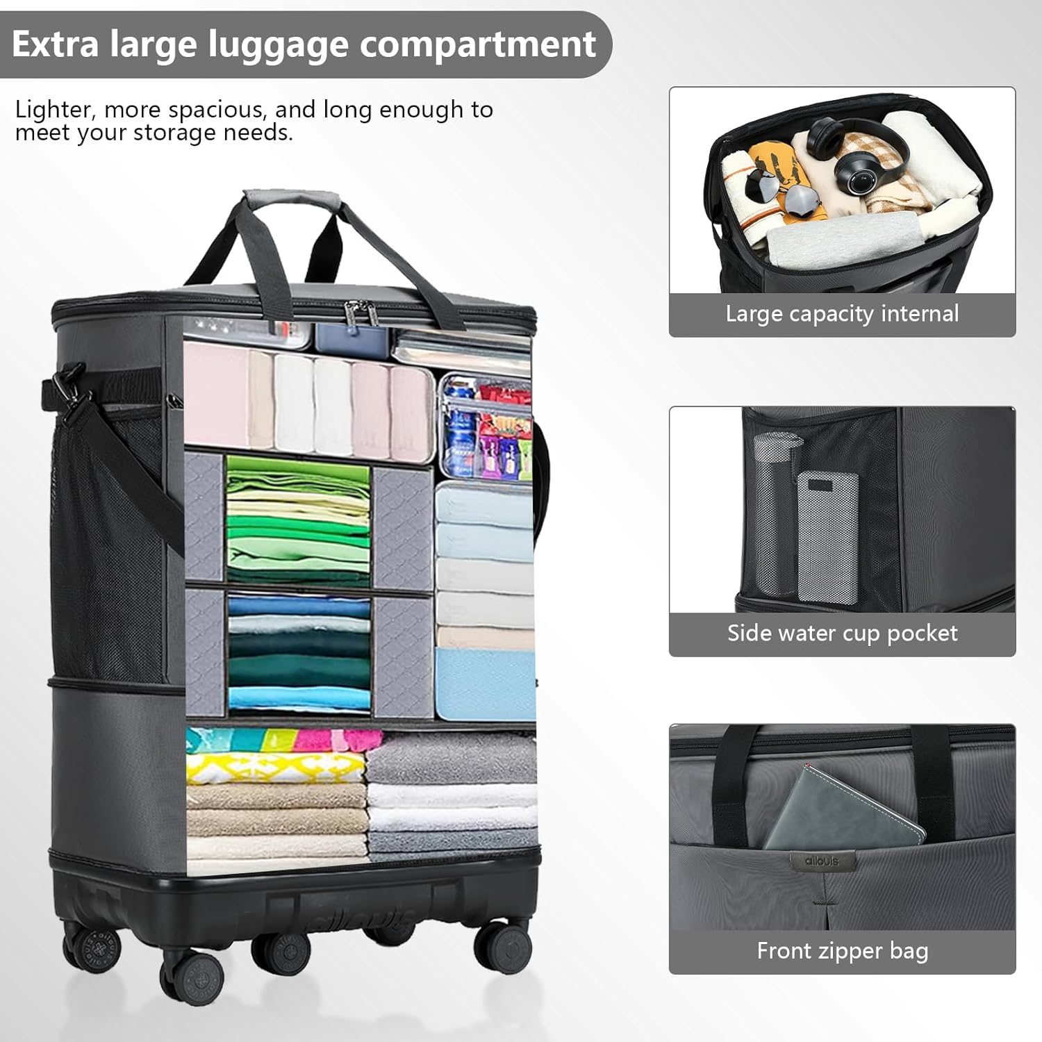 Large Capacity Rolling Duffle Bag with Detachable Wheels,Expandable Foldable Suitcase for Travel,Collapsible Luggage Duffel Overnight Weekend Bags without Telescoping Handle - Image 5